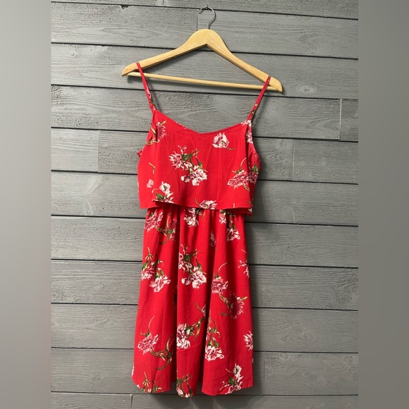 Oscar-St Red Floral Sleeveless Ruffle Dress Sz Small - Picture 2 of 16